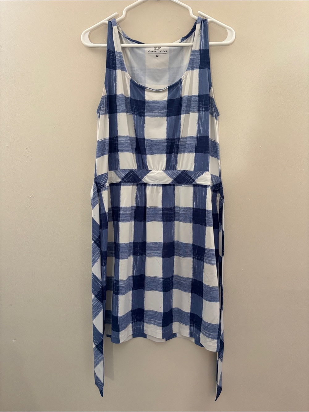 Vineyard Vines Navy and White Plaid Tank Dress with Tie